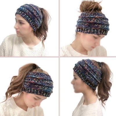 Skullies & Beanies Women Winter Tough Headwear Stretchy Soft Knitted Comfort Horsetail Hats Skullies Beanies - Navy Blue + Be...