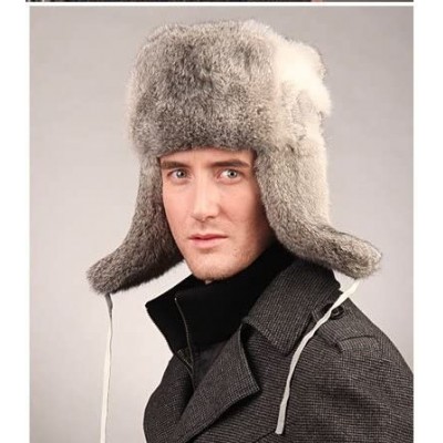 Bomber Hats Men's Rabbit Full Fur Russian Ushanka Trooper Hats Multicolor - Gray - C911MBTZZU5 $33.86