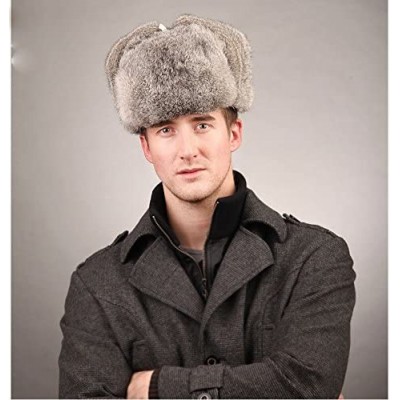 Bomber Hats Men's Rabbit Full Fur Russian Ushanka Trooper Hats Multicolor - Gray - C911MBTZZU5 $33.86