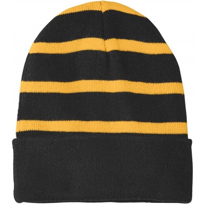 Skullies & Beanies Fleece Lined Stripe Beanies in - Black/Gold - CE12LZNAEHZ $14.60