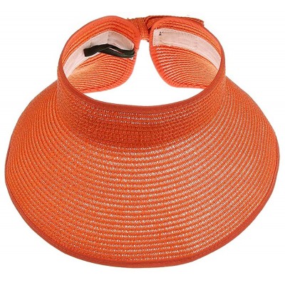 Sun Hats Womens Summer Foldable Straw Sun Visor Hat Wide Brim Roll Up Beach Hat Cap Sun Hats with Bow - Orange - CM18QXOANH9 ...