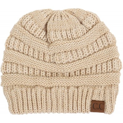 Skullies & Beanies Trendy Warm Chunky Soft Marled Cable Knit Slouchy Beanie - Beige (25) - CG12O442H9Y $11.93