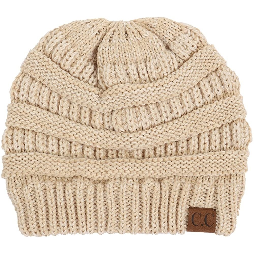 Skullies & Beanies Trendy Warm Chunky Soft Marled Cable Knit Slouchy Beanie - Beige (25) - CG12O442H9Y $11.93