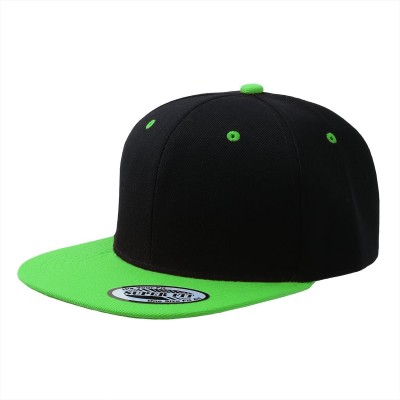 Baseball Caps Blank Adjustable Flat Bill Plain Snapback Hats Caps - Black/Lime - CT11LHIICZB $10.35
