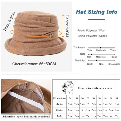 Bucket Hats Womens Winter Bucket Derby Gatsby Vintage 1920s Round Bowler Church Hat Fall 55-59cm - 16060-burgundy - CW18A60MA...