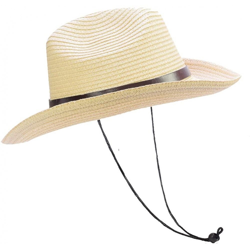 Cowboy Hats Stained Woven Straw Outback Western Cowboy Adult Sun hat - Beige - CZ183L3SEI2 $11.97