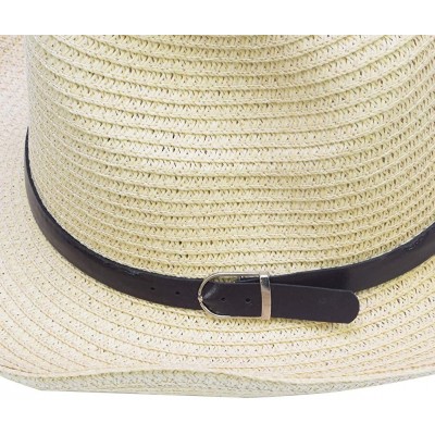 Cowboy Hats Stained Woven Straw Outback Western Cowboy Adult Sun hat - Beige - CZ183L3SEI2 $11.97