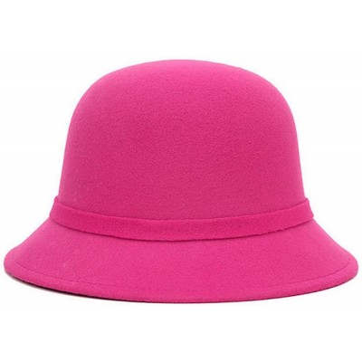 Bucket Hats Women Warm Wool Felt Church Cloche Cap Bucket Hat Bowler Hats with Flower Band - Rose - C2189Y8I9ZY $11.59