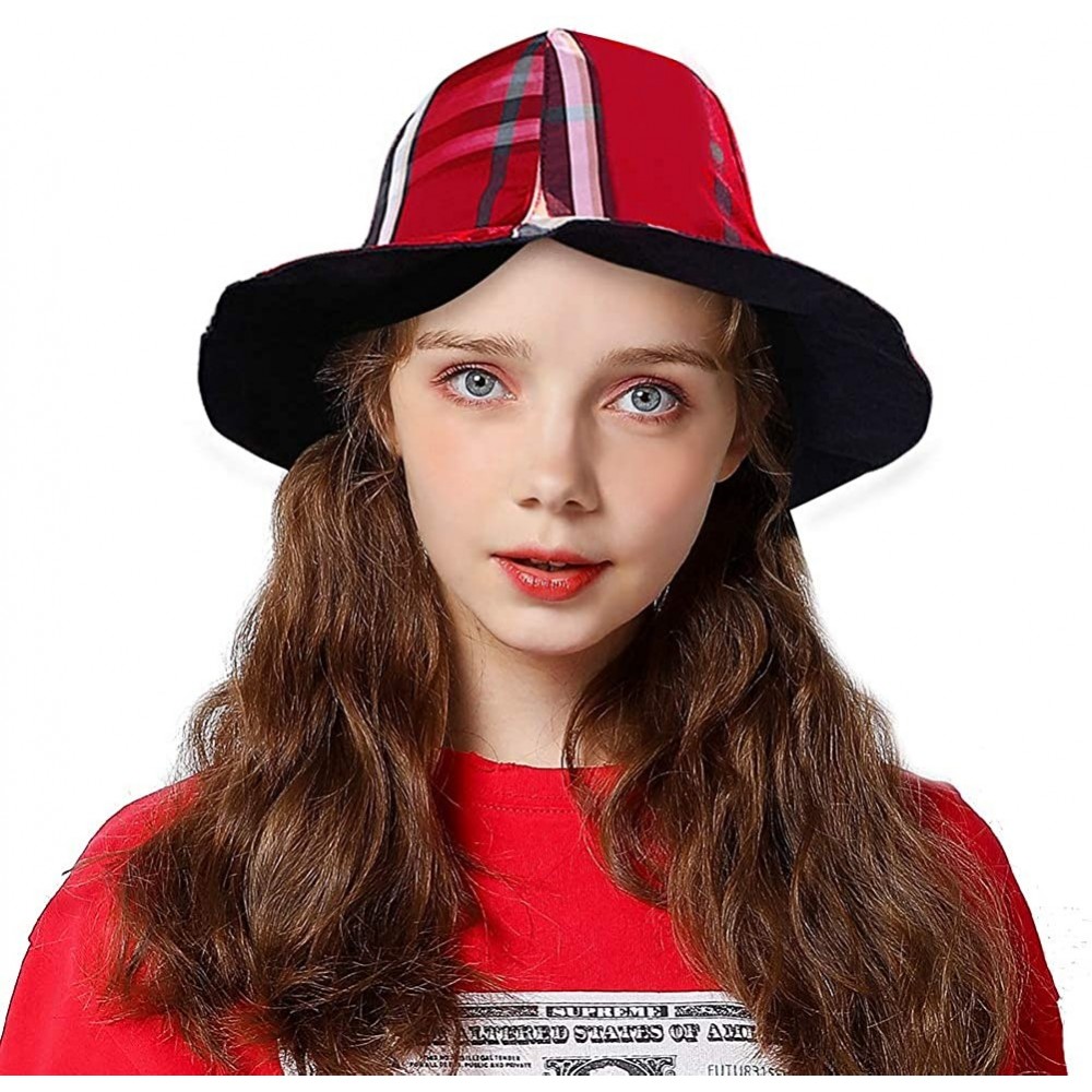 Bucket Hats Plaid Tartan Bucket Hats for Women Vintage Rollable Fisherman Sun Cap - G-blackred - C7197N8OOXU $9.17