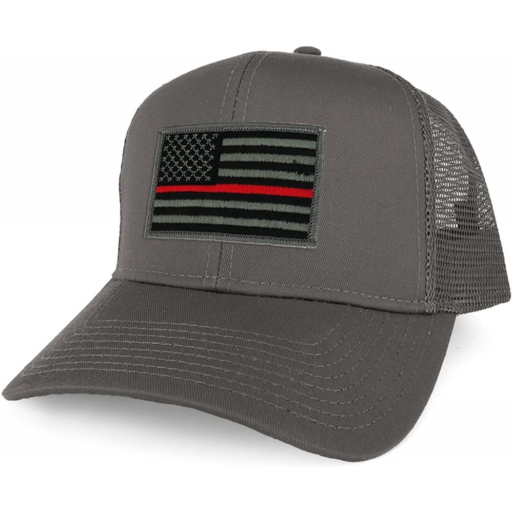 Baseball Caps XXL Oversize Thin Red Line USA Flag Patch Mesh Back Trucker Baseball Cap - Charcoal - CN18DUY80S8 $17.13