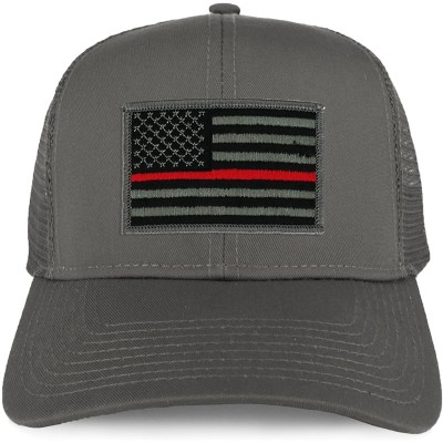 Baseball Caps XXL Oversize Thin Red Line USA Flag Patch Mesh Back Trucker Baseball Cap - Charcoal - CN18DUY80S8 $17.13