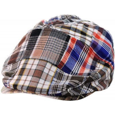 Newsboy Caps Men's Multicolor Plaid Patchwork Buttoned Duck Bill Newsboy Ivy Cap - Brown - CB11Y7EKI8L $9.46