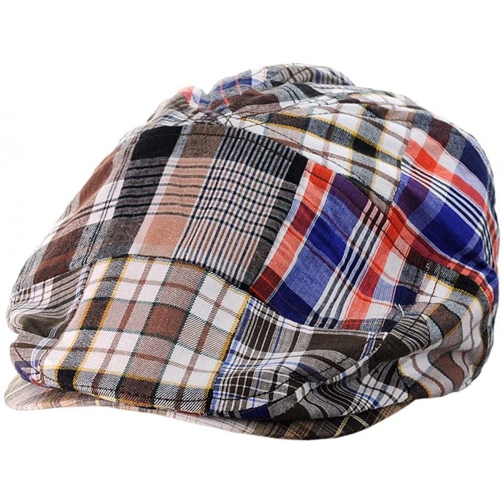 Newsboy Caps Men's Multicolor Plaid Patchwork Buttoned Duck Bill Newsboy Ivy Cap - Brown - CB11Y7EKI8L $9.46