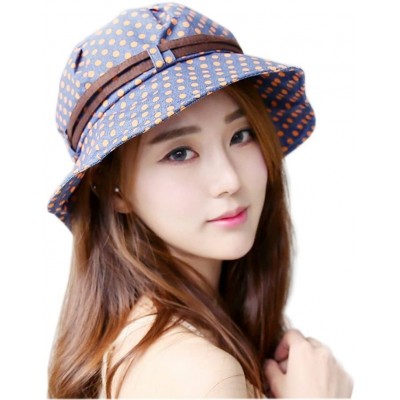 Sun Hats Womens Cotton Polka Dot Rippled Sun UV Protection Folding Bucket Hat Floppy Beach Cap - C512H9OZ6ZP $9.08