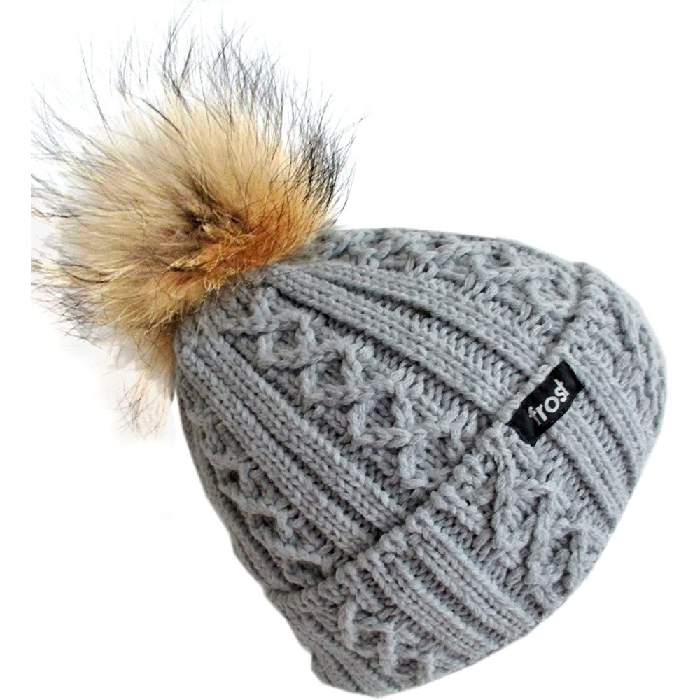 Skullies & Beanies Winter Women Asian Raccoon Pom Beanie Hat M-2013-340RN - Gray2 - C5127NATPV5 $31.79