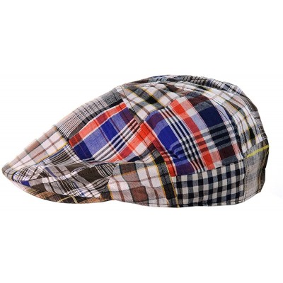 Newsboy Caps Men's Multicolor Plaid Patchwork Buttoned Duck Bill Newsboy Ivy Cap - Brown - CB11Y7EKI8L $9.46