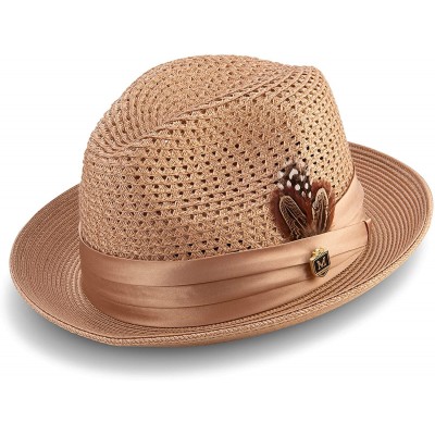 Fedoras Men's Braided Pinch Fedora Hat H24 - Tan - C711VMRQUYR $47.22