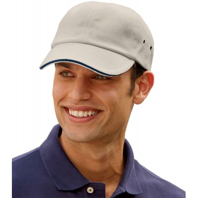 Baseball Caps 6-Panel Low-Profile Ultra Heavyweight Brushed Twill Sandwich Cap - Stone Navy - CO1125HAAZ1 $47.36