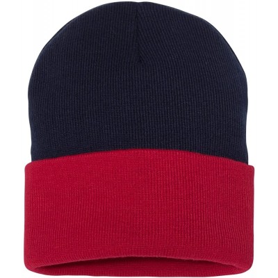 Skullies & Beanies SP12 - 12 Inch Solid Knit Beanie - Navy/Red - C6183M405OG $18.28