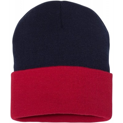 Skullies & Beanies SP12 - 12 Inch Solid Knit Beanie - Navy/Red - C6183M405OG $9.99