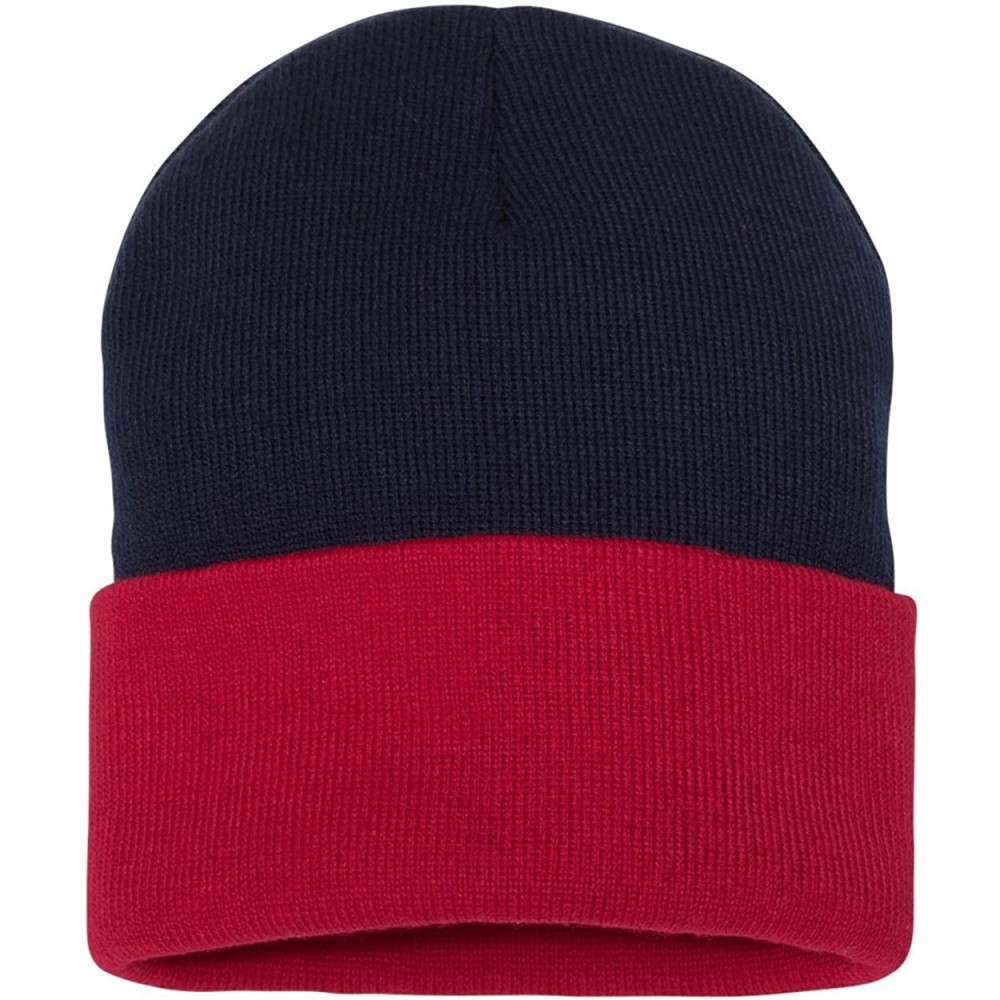 Skullies & Beanies SP12 - 12 Inch Solid Knit Beanie - Navy/Red - C6183M405OG $9.99