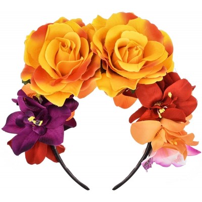 Headbands Day of The Dead Headband Costume Rose Flower Crown Mexican Headpiece BC40 - Mexican Festival Crown Orange - CS18E05...