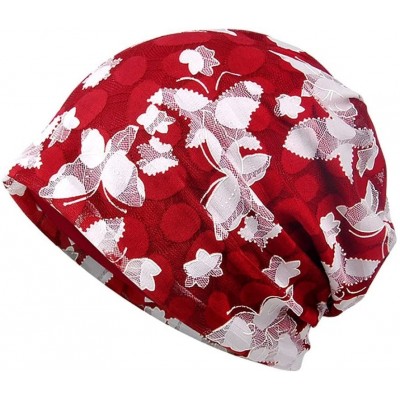 Headbands Lace Floral Beanie Hat Diamonds Beads Chemo Cap Soft Comfort Chic Slouchy Hats for Women - Butterfly Red - CD18H3N9...