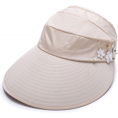 Visors Women Foldable Wide Brim Sun Hats UV Protection Visor Hat Quick Dry Cap - Beige - CG18RR3M6GH $12.04