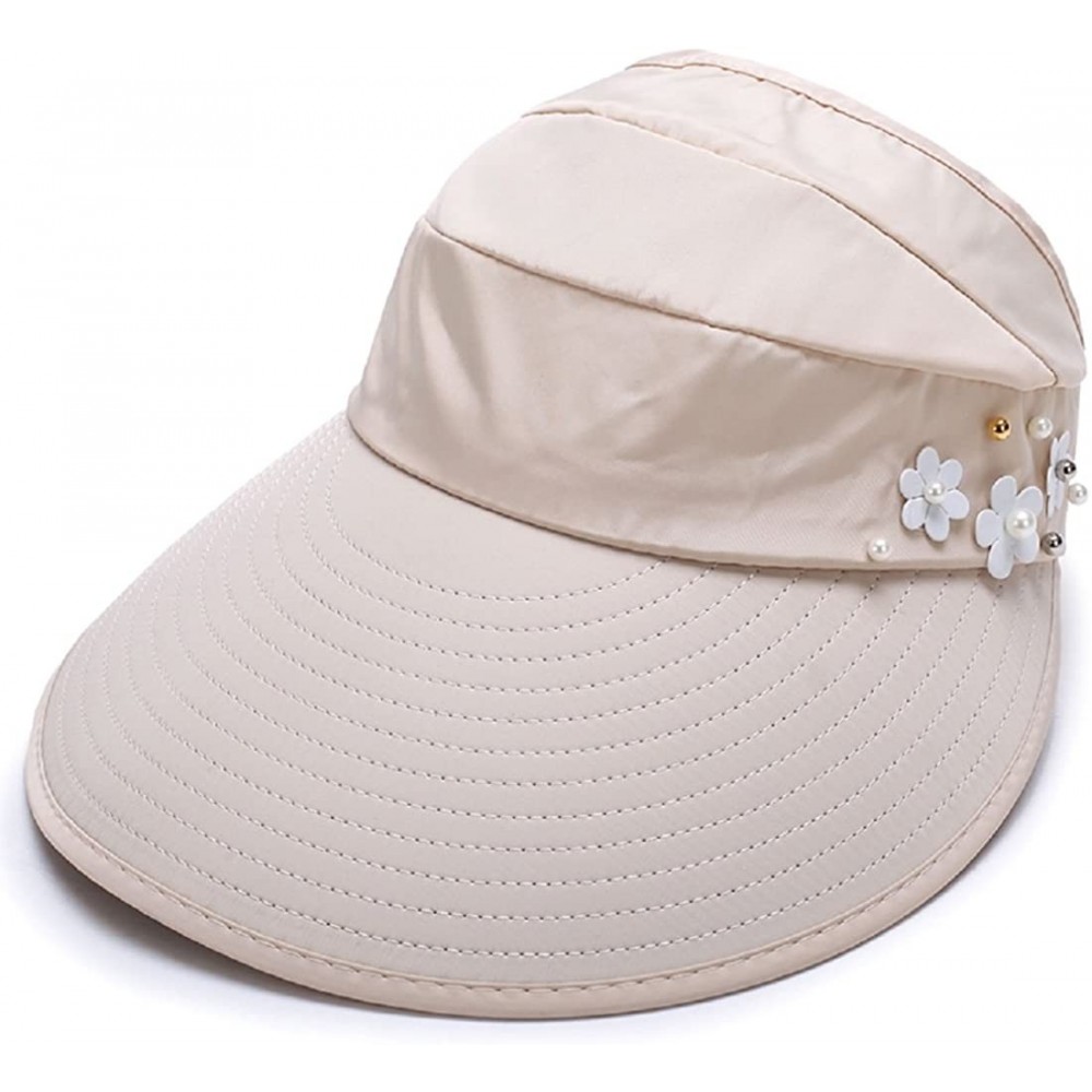 Visors Women Foldable Wide Brim Sun Hats UV Protection Visor Hat Quick Dry Cap - Beige - CG18RR3M6GH $12.04