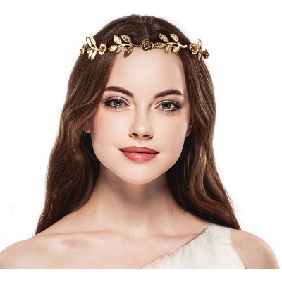 Headbands Rhinestone Leaf Leaves Metal Flower Crown - Gold - CU12N7ZJ4ED $10.07