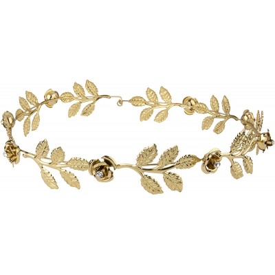 Headbands Rhinestone Leaf Leaves Metal Flower Crown - Gold - CU12N7ZJ4ED $10.07