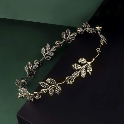 Headbands Rhinestone Leaf Leaves Metal Flower Crown - Gold - CU12N7ZJ4ED $10.07