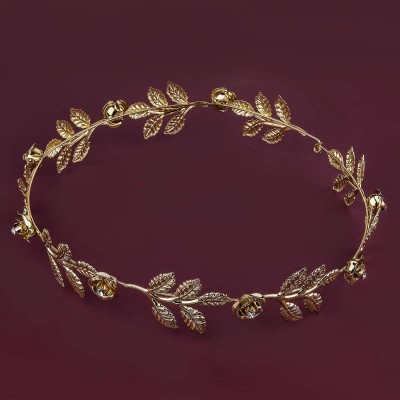 Headbands Rhinestone Leaf Leaves Metal Flower Crown - Gold - CU12N7ZJ4ED $10.07