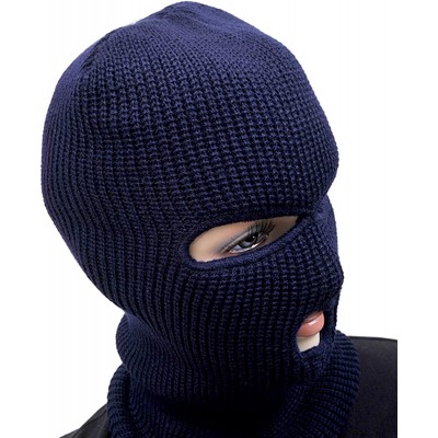 Balaclavas Unisex Knit Face-Cap with Eyes and Mouth Openings - Navy - CL115459X0L $8.29