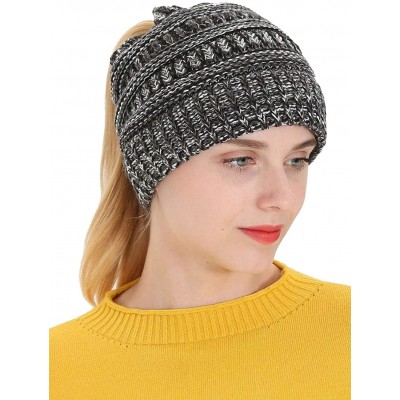 Skullies & Beanies Women's Winter Ribbed Knit Hat Ponytail Beanie Messy High Bun Cap - Tone Gray - CK18I04RYDR $9.85