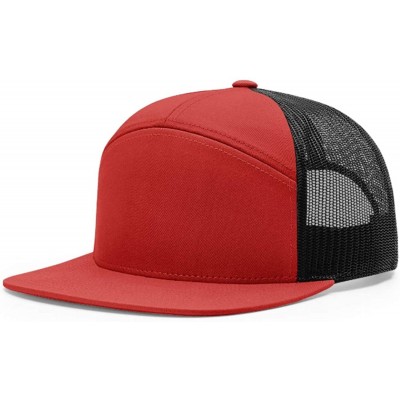 Baseball Caps Richardson 7 Panel Arch Flat Bill Snapback Mesh Trucker Hat - Red-black - C8187RULX78 $13.79