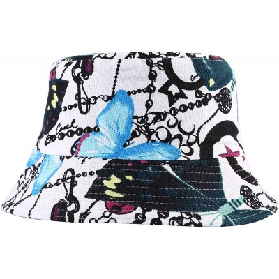 Bucket Hats Unisex Cute Unique Print Travel Bucket Hat Summer Fisherman Cap - Butterfly blue - CS18SUCQC68 $16.96