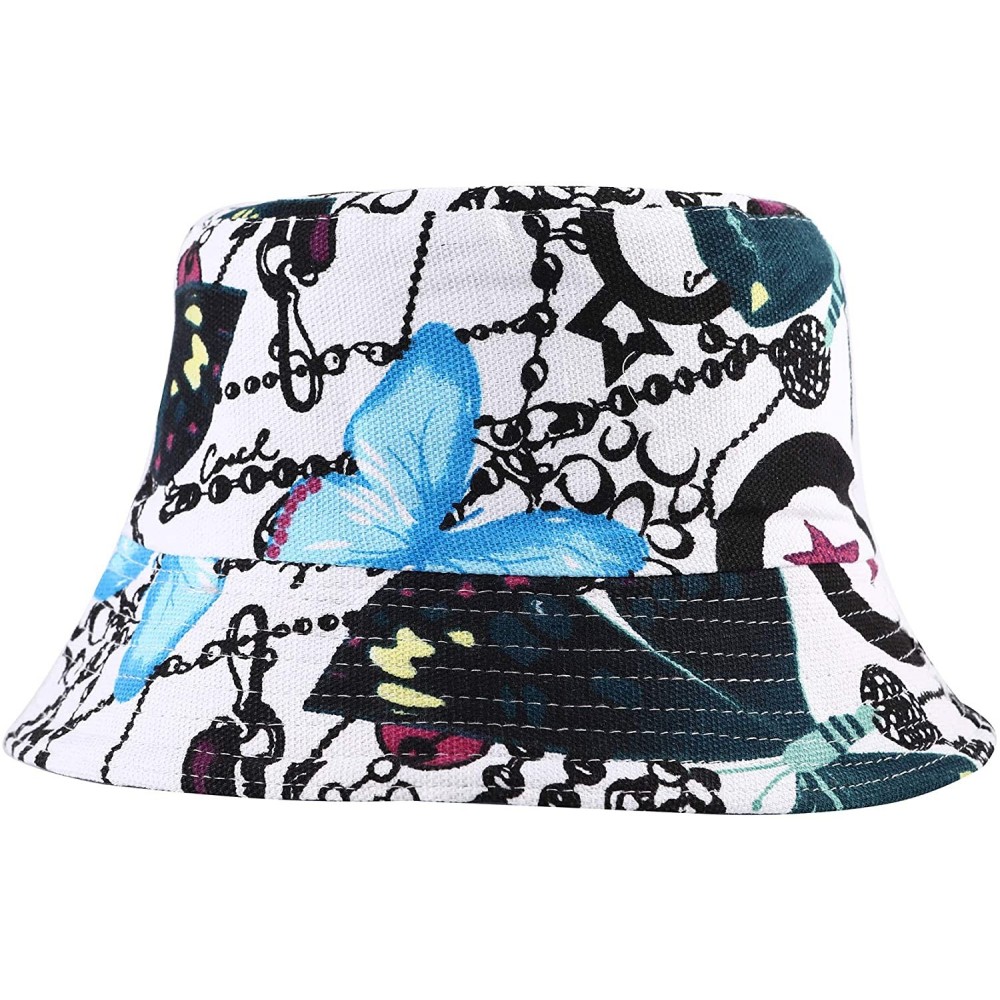 Bucket Hats Unisex Cute Unique Print Travel Bucket Hat Summer Fisherman Cap - Butterfly blue - CS18SUCQC68 $16.96