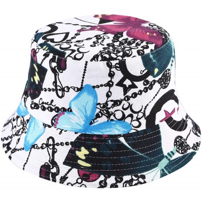 Bucket Hats Unisex Cute Unique Print Travel Bucket Hat Summer Fisherman Cap - Butterfly blue - CS18SUCQC68 $16.96