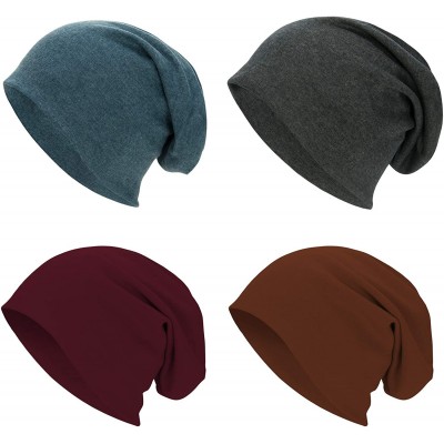 Skullies & Beanies Unisex Comfy Cotton Beanies Soft Sleep Cap for Hairloss Cancer Chemo - 4 Pack C - C118U0AIENS $13.14