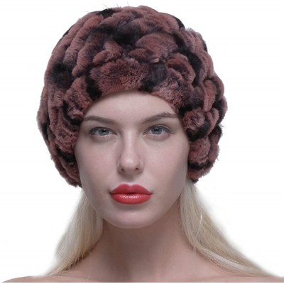 Skullies & Beanies Women's Real Rex Rabbit Fur Slouch Hat Cap with Fox Ball Pom Pom - Pink - CO12N410MLN $37.01