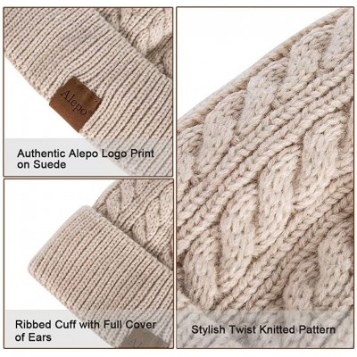 Skullies & Beanies Womens Winter Beanie Hat- Warm Fleece Lined Knitted Soft Ski Cuff Cap with Pom Pom(Dark Gray+Oatmeal) - CL...