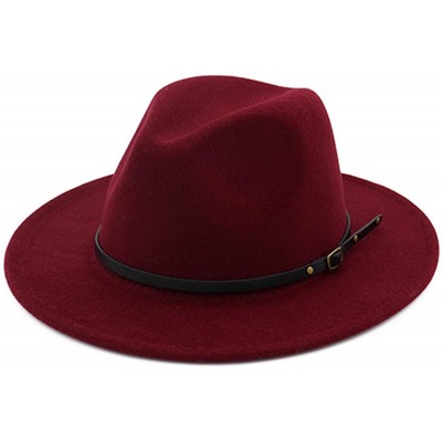 Sun Hats Women Straw Felt Panama Hat Fedora Beach Sun Hat Wide Brim Straw Roll up Hat UPF 30+ - Felt Fedora Burgundy - CR18W9...