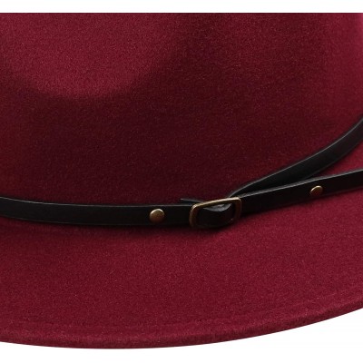 Sun Hats Women Straw Felt Panama Hat Fedora Beach Sun Hat Wide Brim Straw Roll up Hat UPF 30+ - Felt Fedora Burgundy - CR18W9...