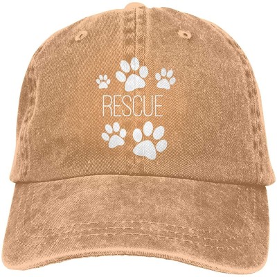 Baseball Caps Men's/Women's Adjustable Denim Fabric Baseball Caps Dog Paw Print Rescue Dad Hat - Natural - C318S3KQNML $15.29