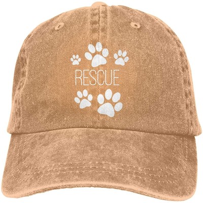 Baseball Caps Men's/Women's Adjustable Denim Fabric Baseball Caps Dog Paw Print Rescue Dad Hat - Natural - C318S3KQNML $15.29