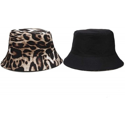 Bucket Hats Unisex Print Double-Side-Wear Reversible Bucket Hat - Leopard - CW196WGHRHM $11.96