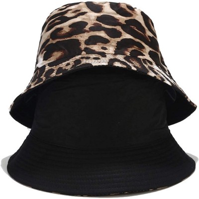 Bucket Hats Unisex Print Double-Side-Wear Reversible Bucket Hat - Leopard - CW196WGHRHM $11.96