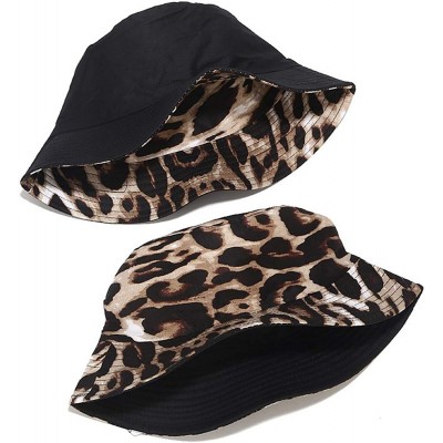 Bucket Hats Unisex Print Double-Side-Wear Reversible Bucket Hat - Leopard - CW196WGHRHM $11.96