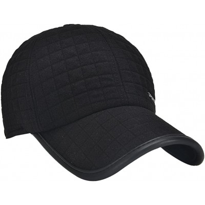Baseball Caps Men's Winter Wool Fleece Peaked Baseball Buckle Cap Hat Fold Ear Warmer Earmuffs - Black - CV12B7P4KGN $7.75
